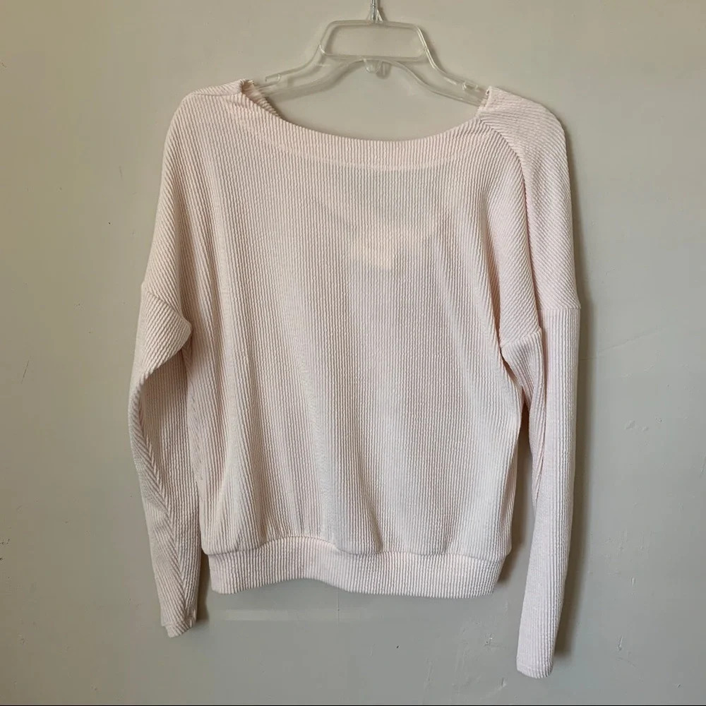 Maeve Anthropologie Pink Ribbed Sweater Top Slouchy Back size XS